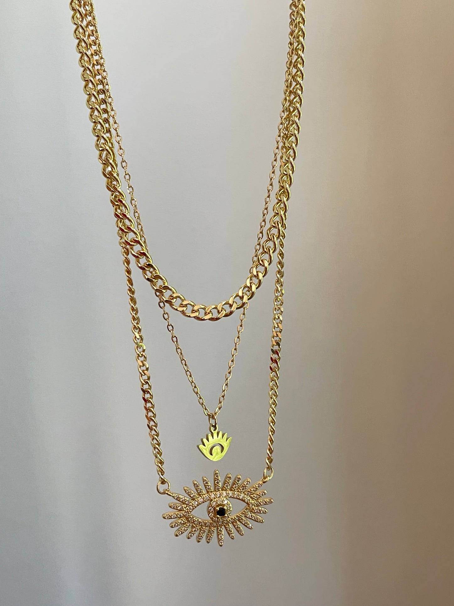 Evil Eye Triple Chain Necklace 2.0 (Gold Plated)