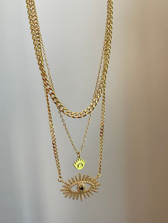 Evil Eye Triple Chain Necklace 2.0 (Gold Plated)