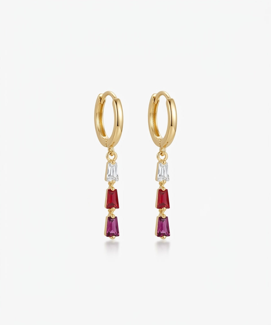 triple crystal hoop earrings 2.0(Gold Plated)