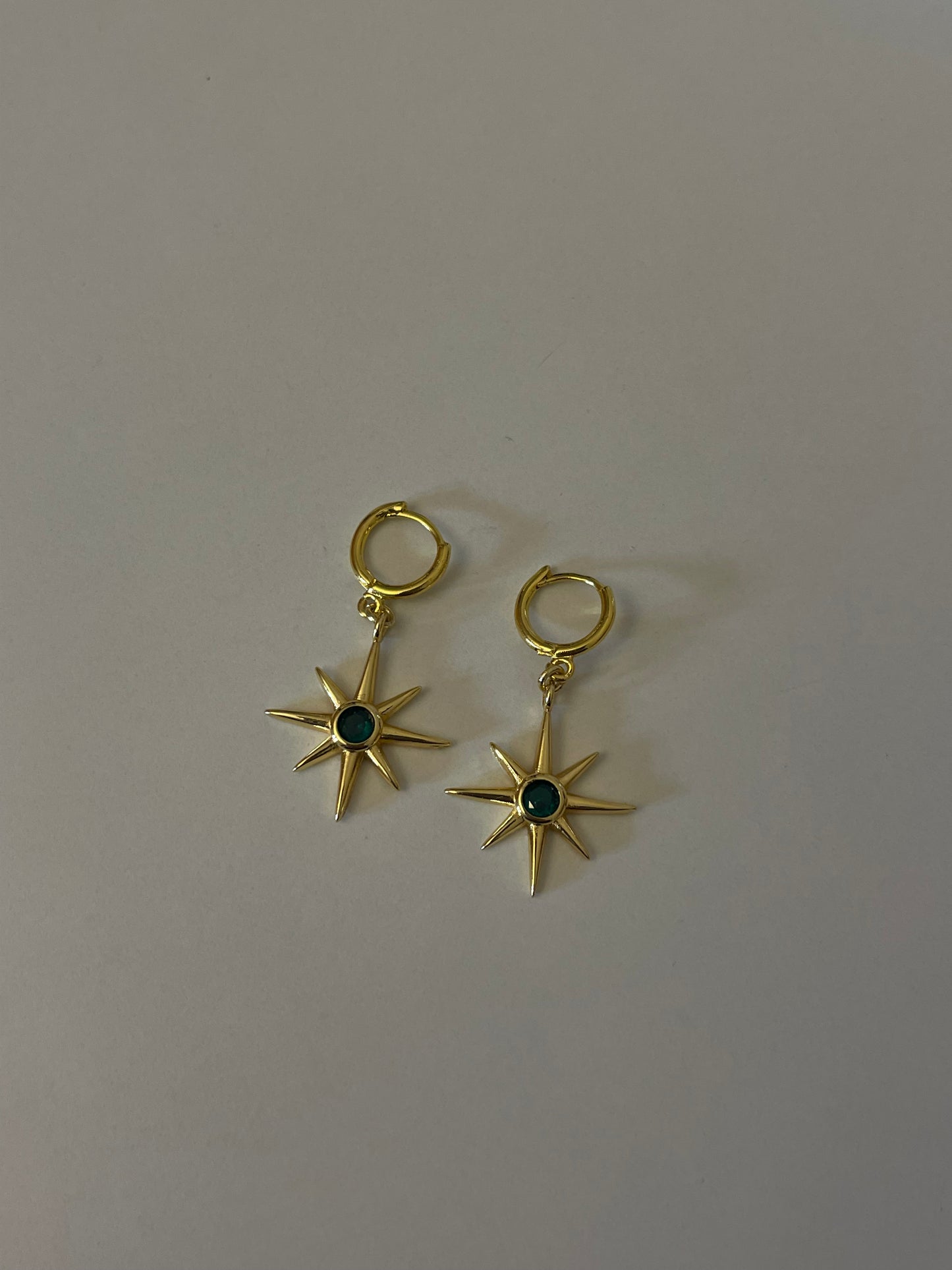 Emerald Star Dangle Hoops (Gold Plated)