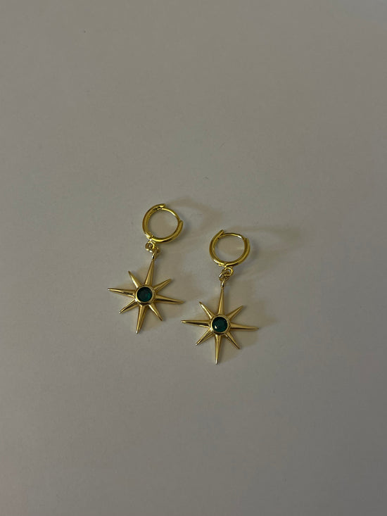 Emerald Star Dangle Hoops (Gold Plated)