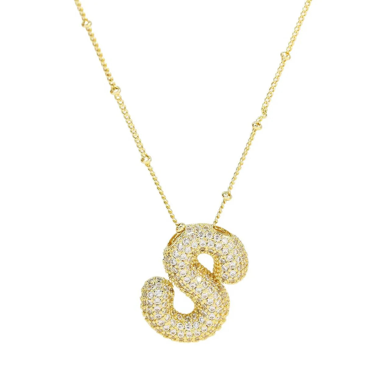 Sparkly Bubble Initial Letter Necklace (Gold Plated)