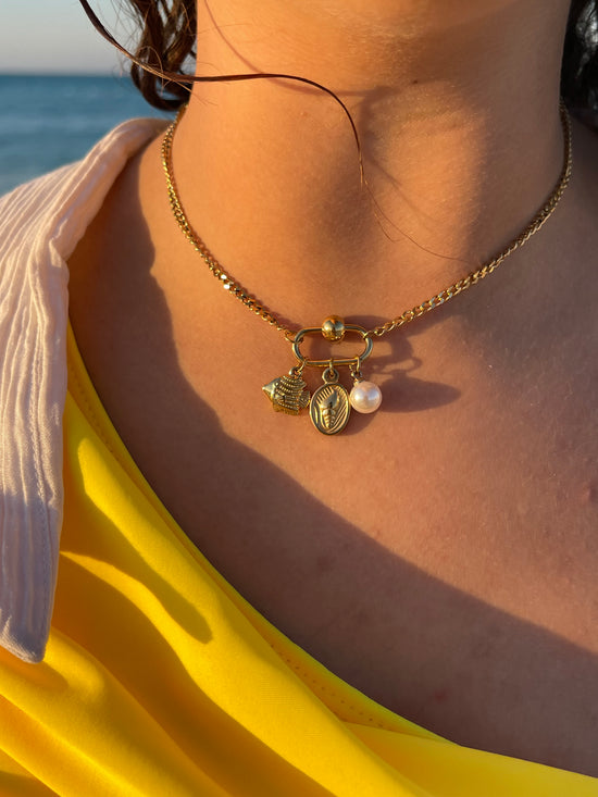 Shell Pearl Charm Necklace (Stainless Steel)