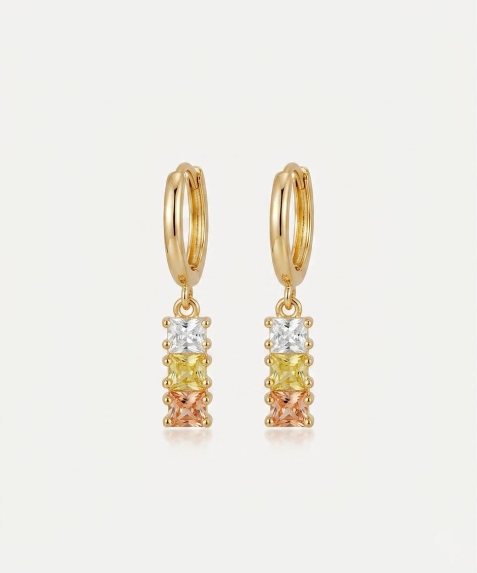 triple crystal hoop earrings (gold plated)