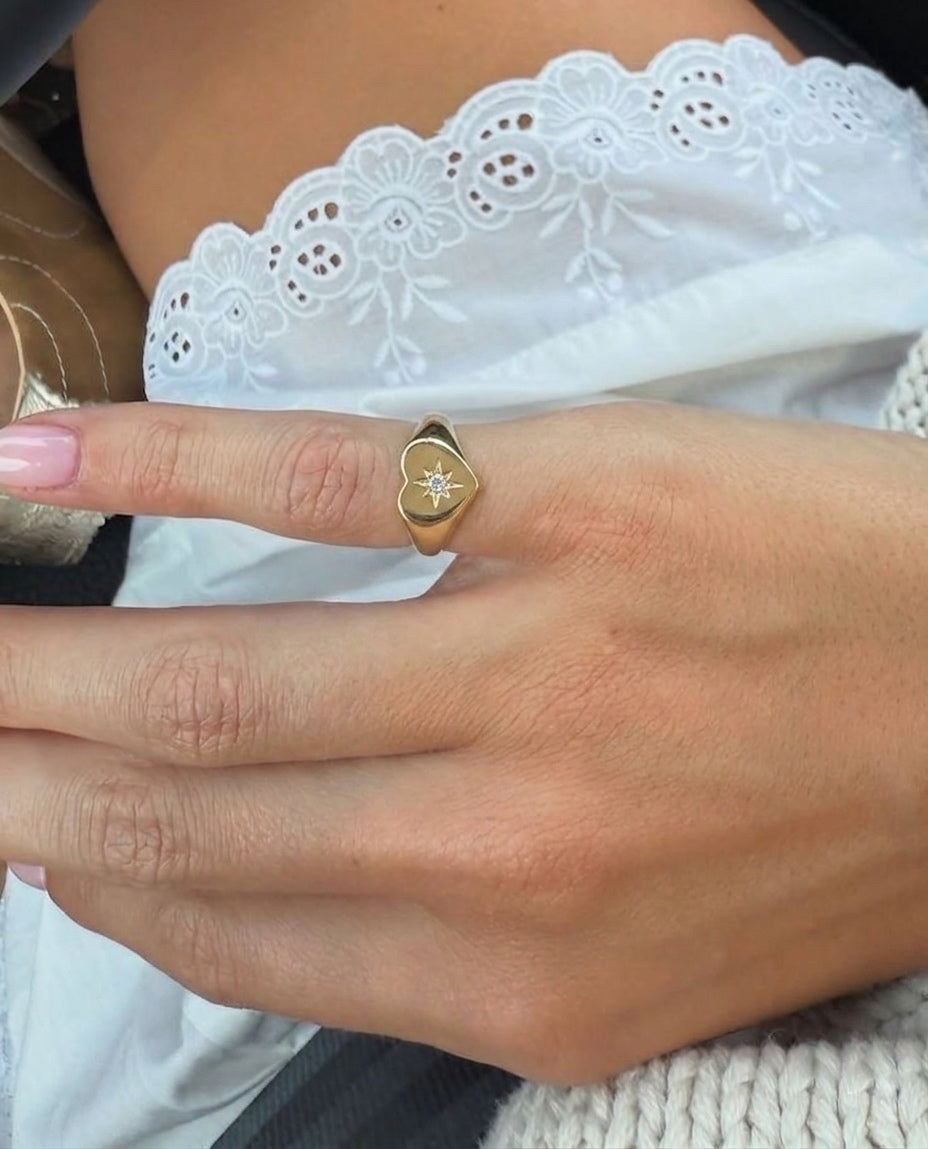 Heart Starburst Pinky Ring (Gold Plated)