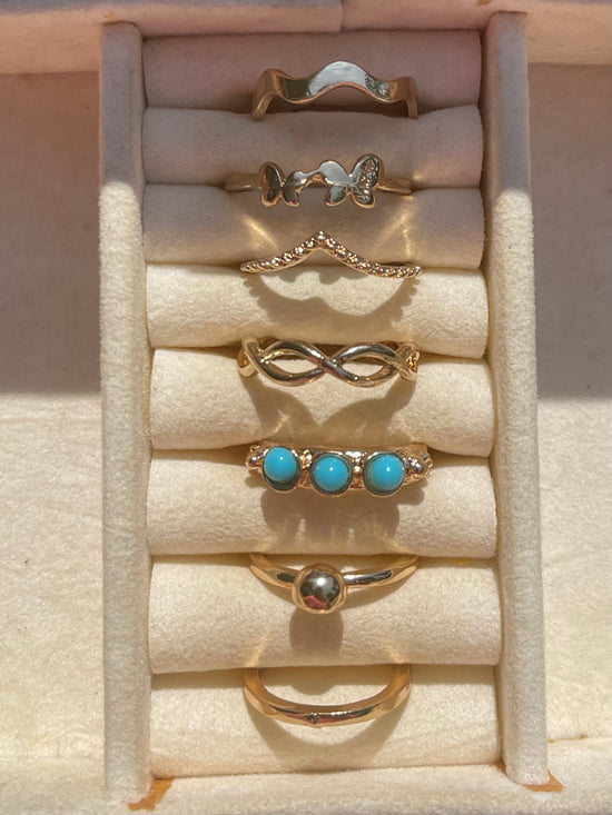 Blue Butterfly Ring Set