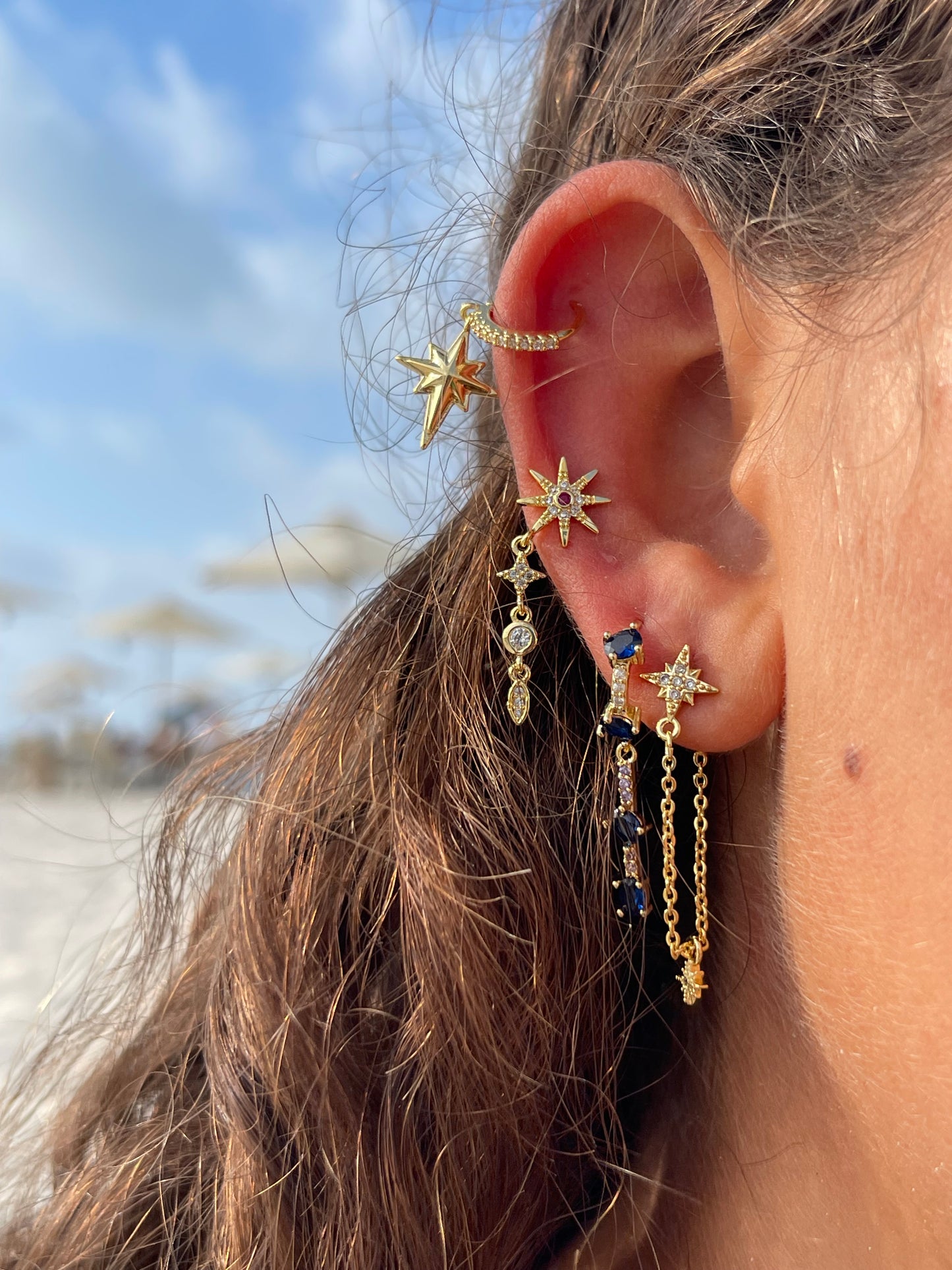 Navy Starlight Gold Plated Single Earrings