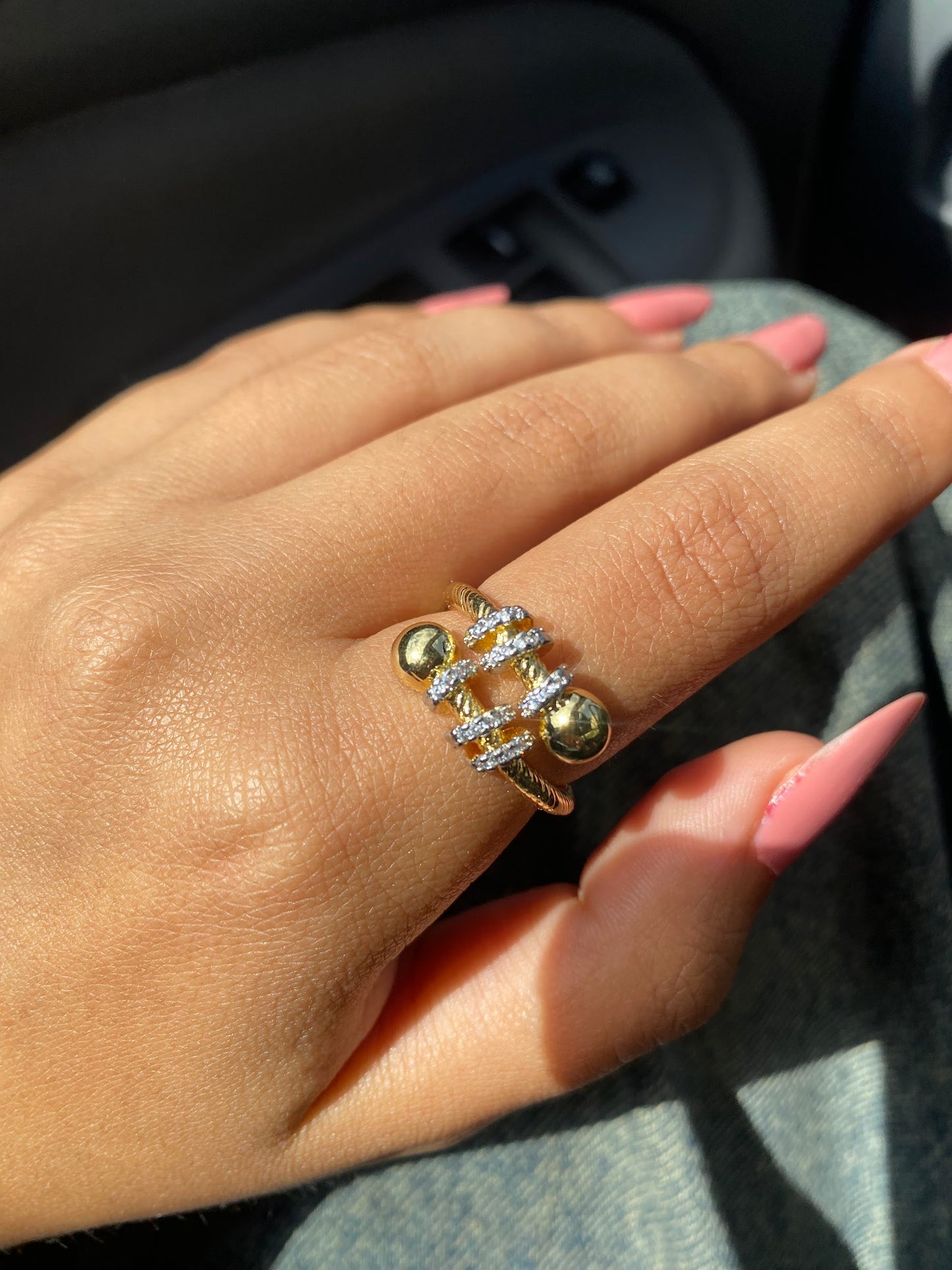 Crystal Twisted Gold Plated Ring