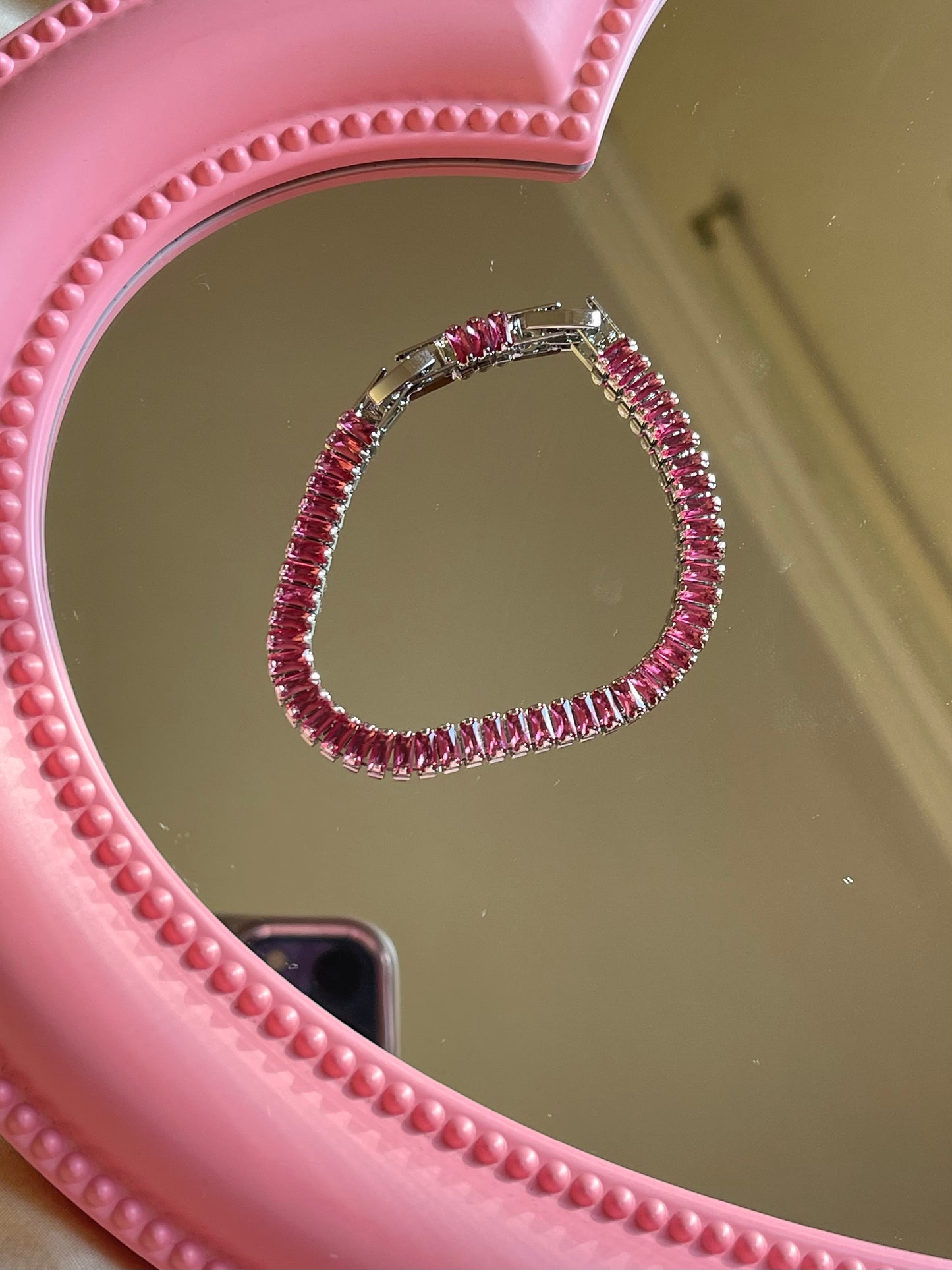 Pink Crystal Tennis Bracelet (Gold Plated)