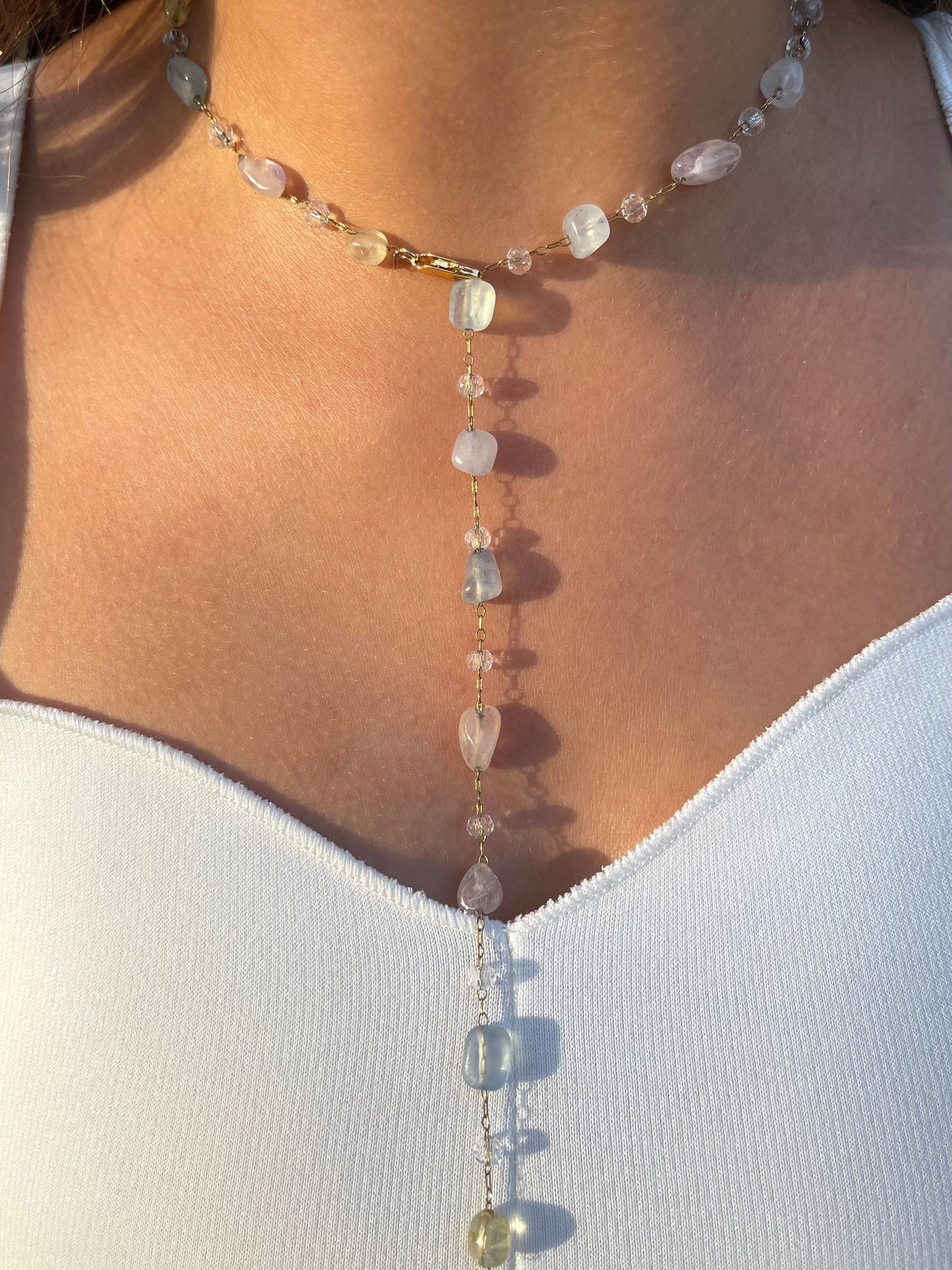 Minimal Stones Drop Necklace (Gold Plated)