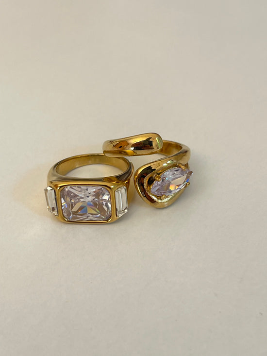 Chunky Crystal Ring- Stainless Steel