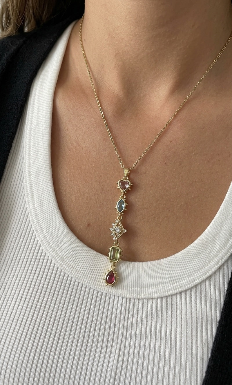 crystal hearts drop necklace (stainless steel)