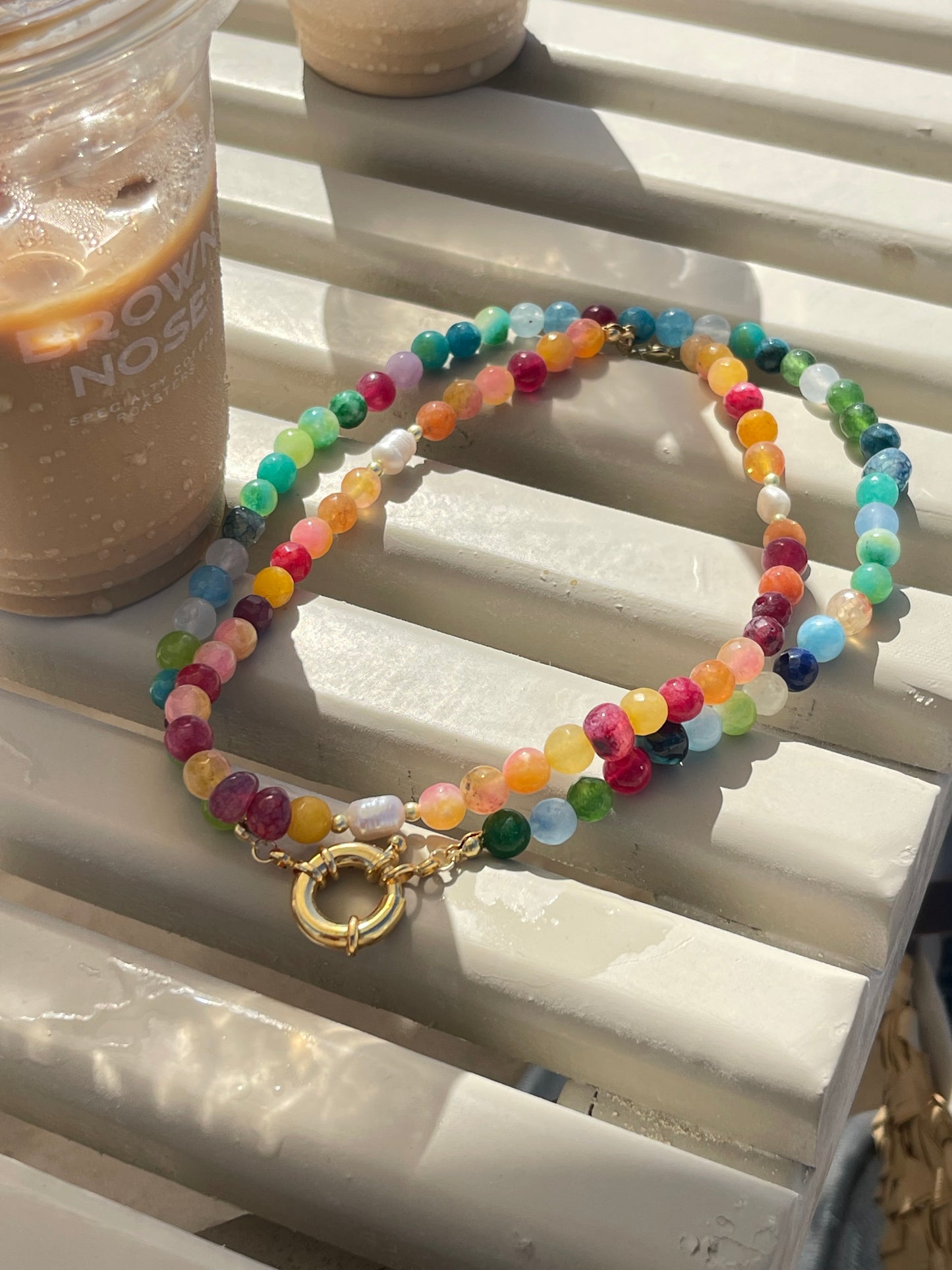 Sunset Necklace-Natural Stones/Gold Plated