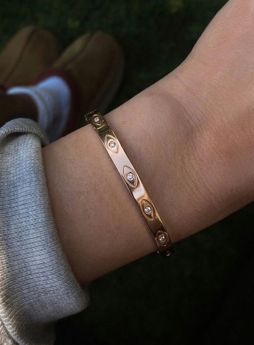 Crystal Evil Eye Cuff Bracelet (Stainless Steel)