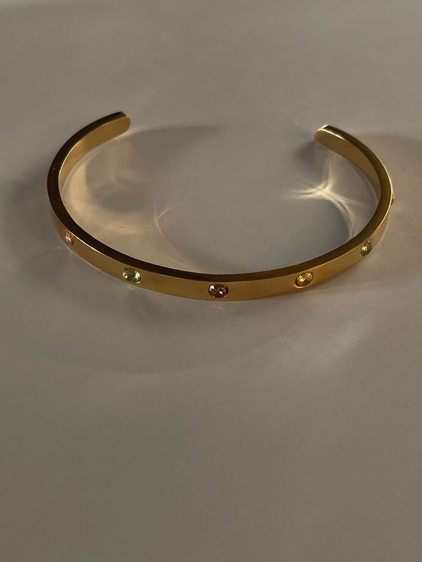 Colorful Stones Cuff Bracelet (Gold Plated)