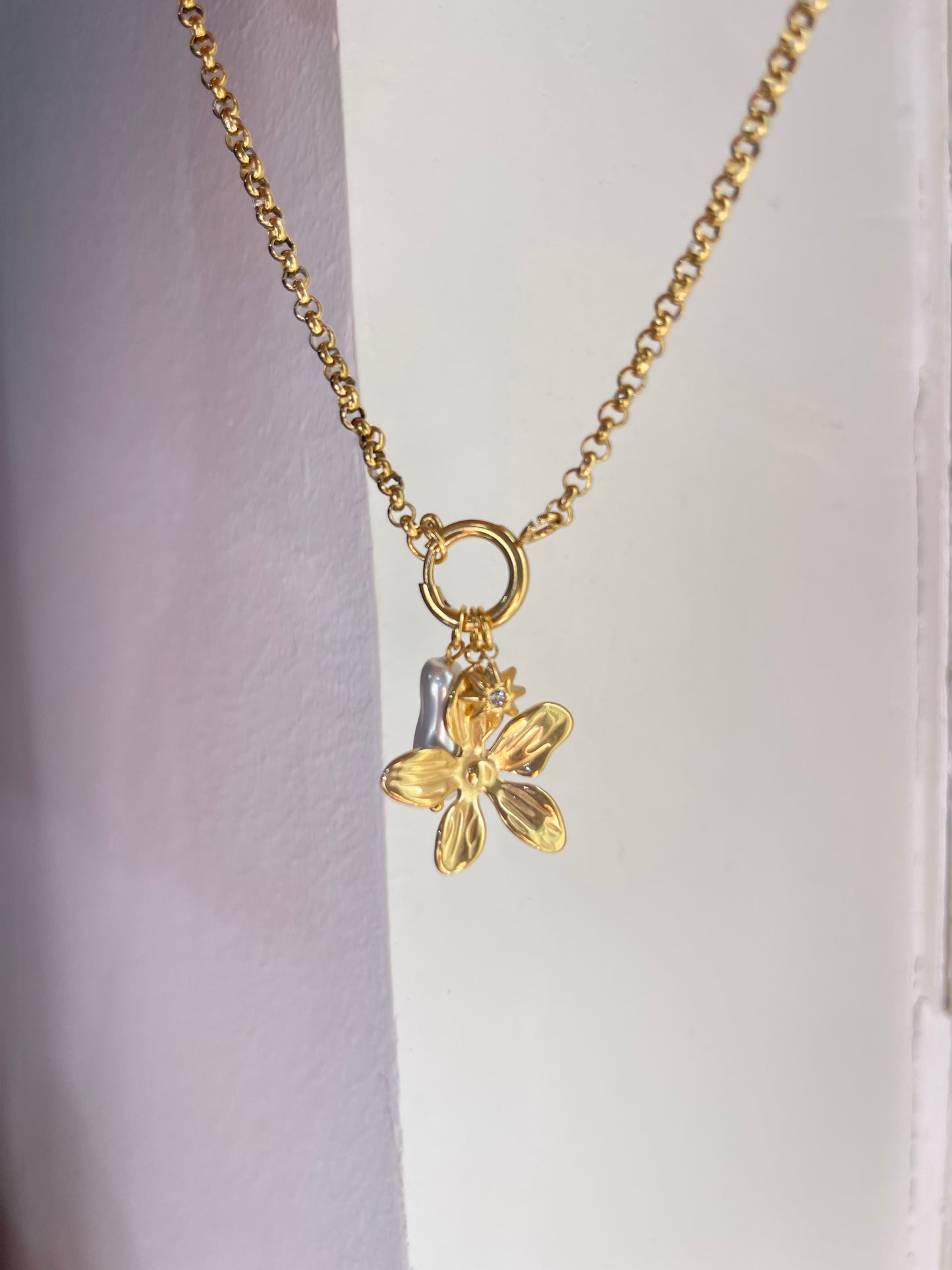 Dainty Flower Charm Necklace- Stainless Steel