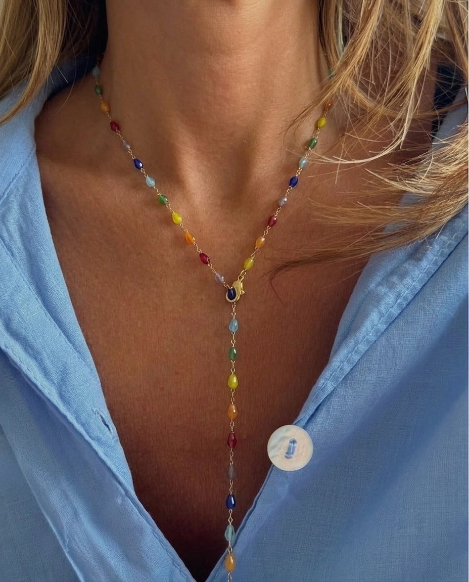 original rainbow stones drop necklace (stainless steel)