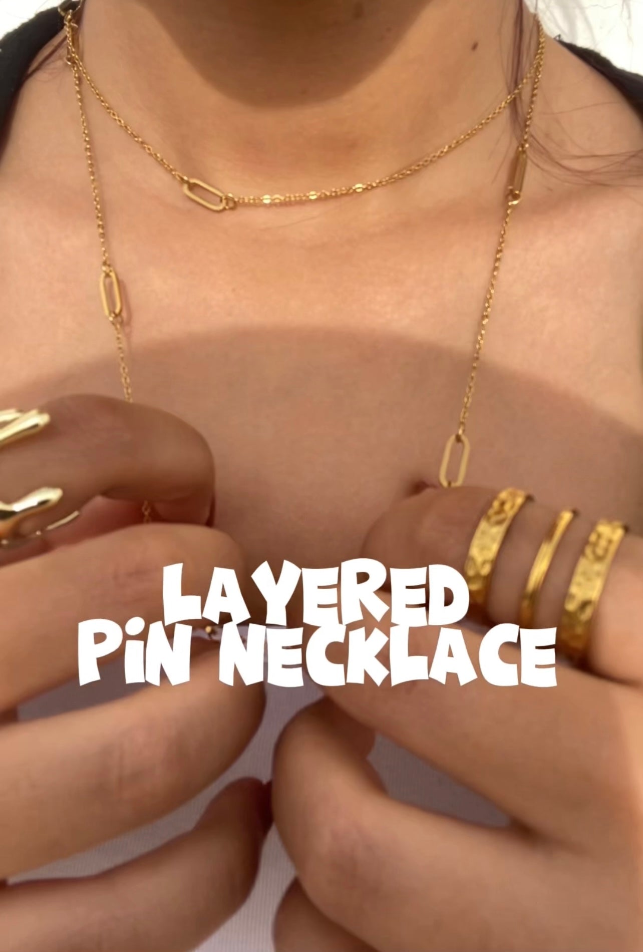 Layered Pin Necklace (Gold Plated)