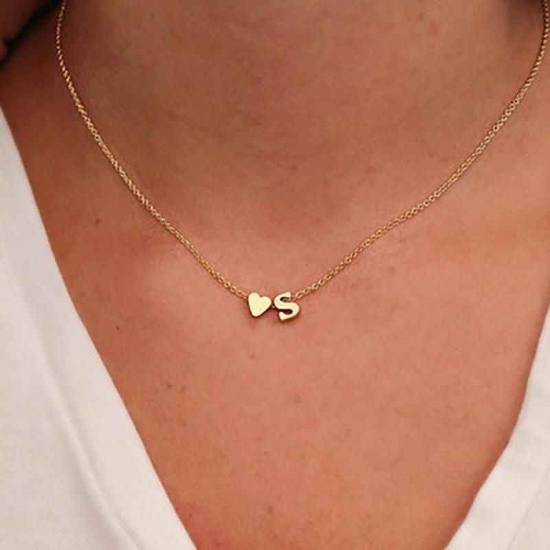 Heart Initial Necklace- Stainless Steel