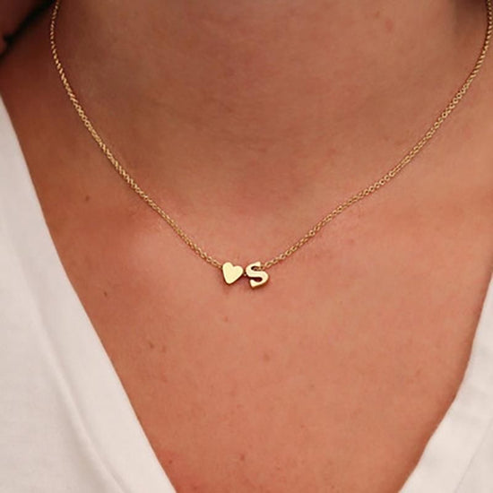 Heart Initial Necklace- Stainless Steel