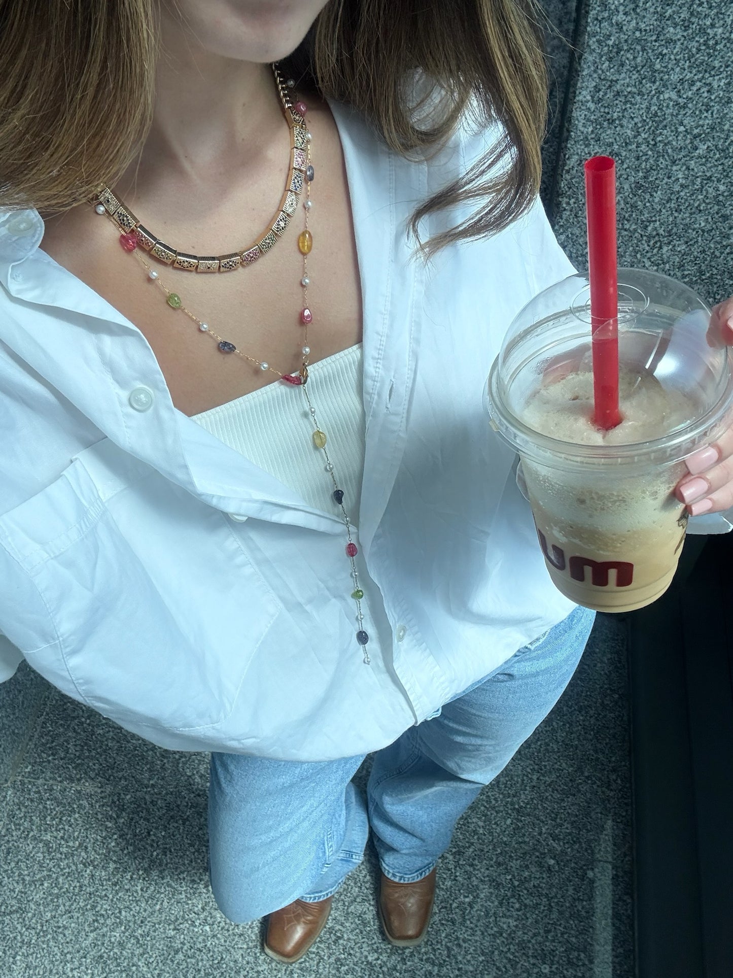 Colorful Stones Drop Necklace (Gold Plated)