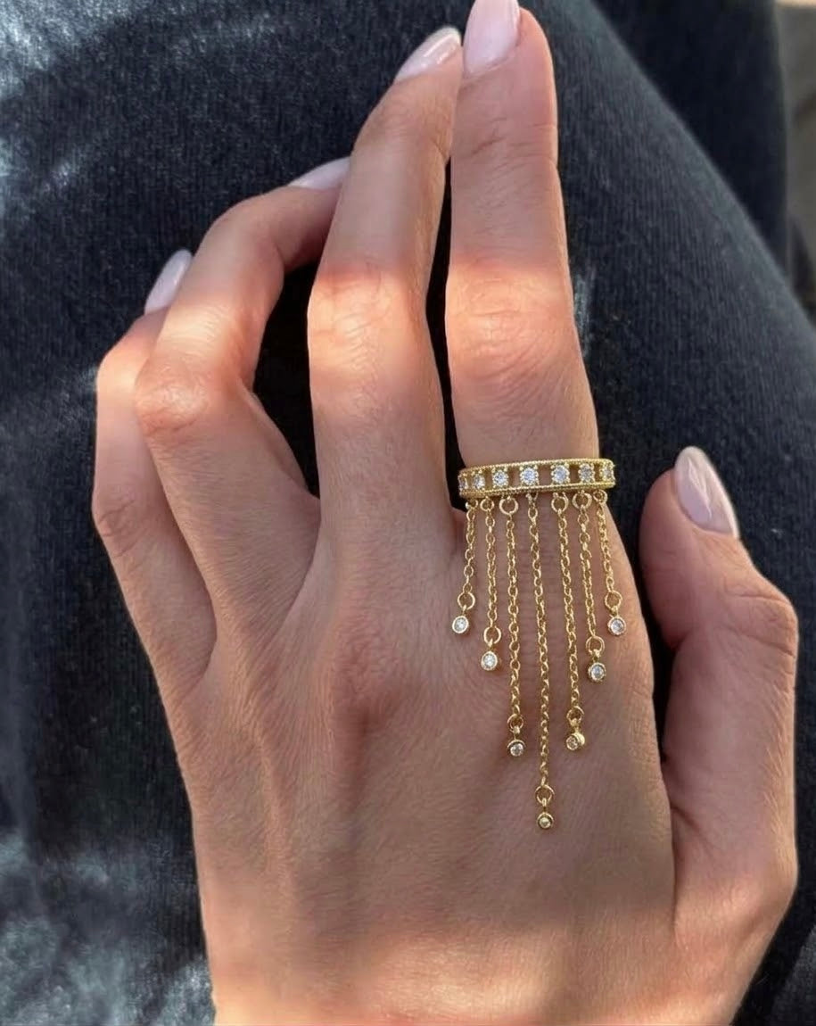 statement crystal dangle ring (gold plated)