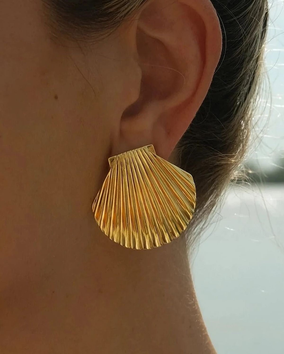 Seashell Statement Earrings- Gold Plated