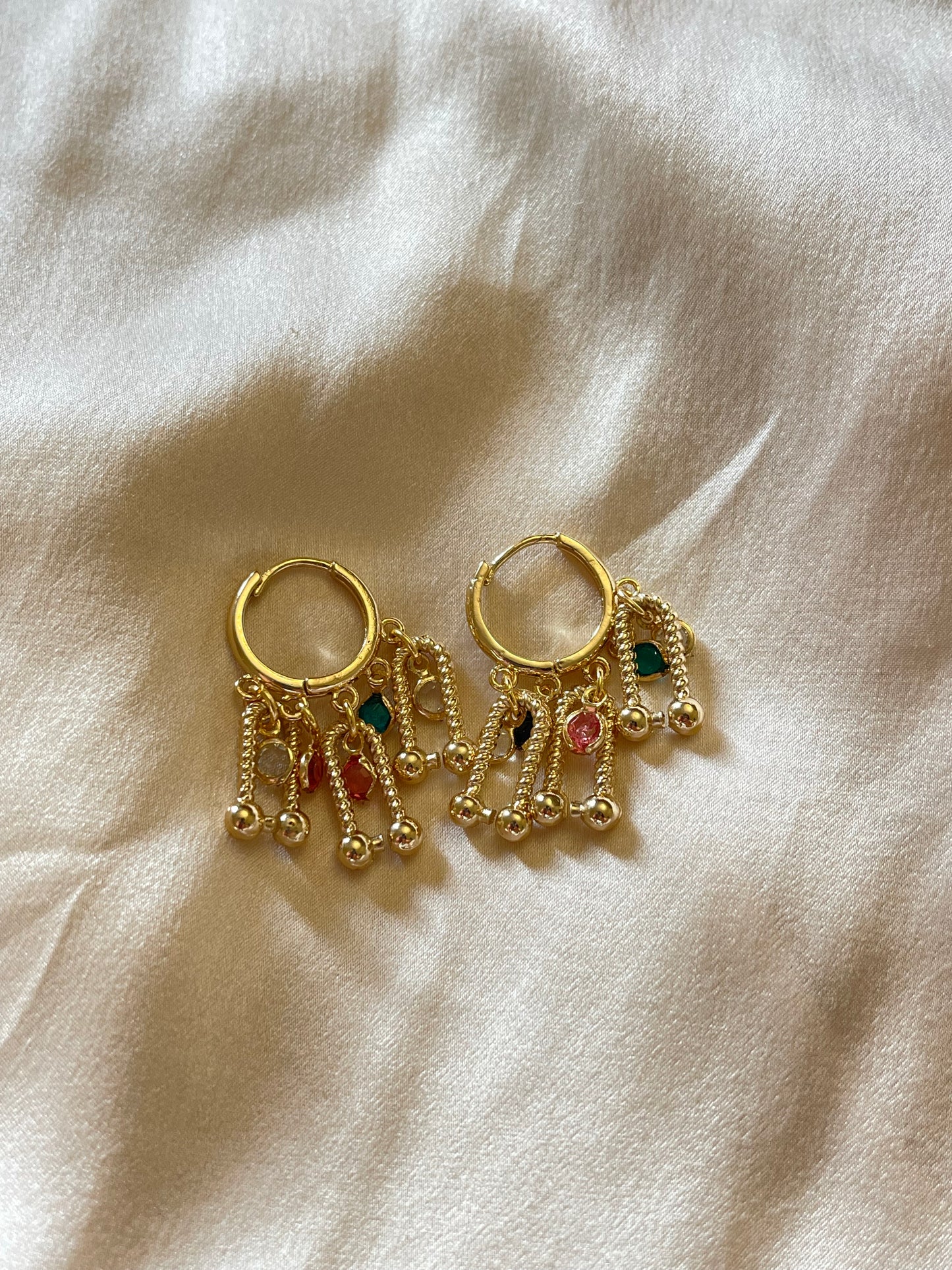 Rainbow Dangle Hoop Earrings (Gold Plated)