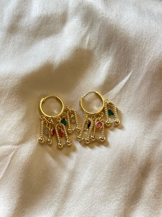 Rainbow Dangle Hoop Earrings (Gold Plated)