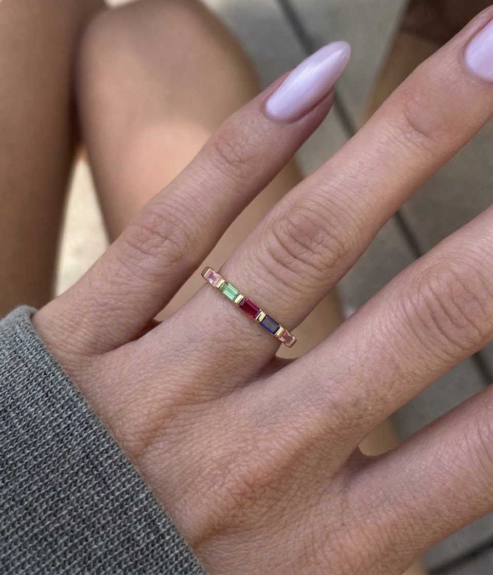 mini rainbow stones ring (gold plated)