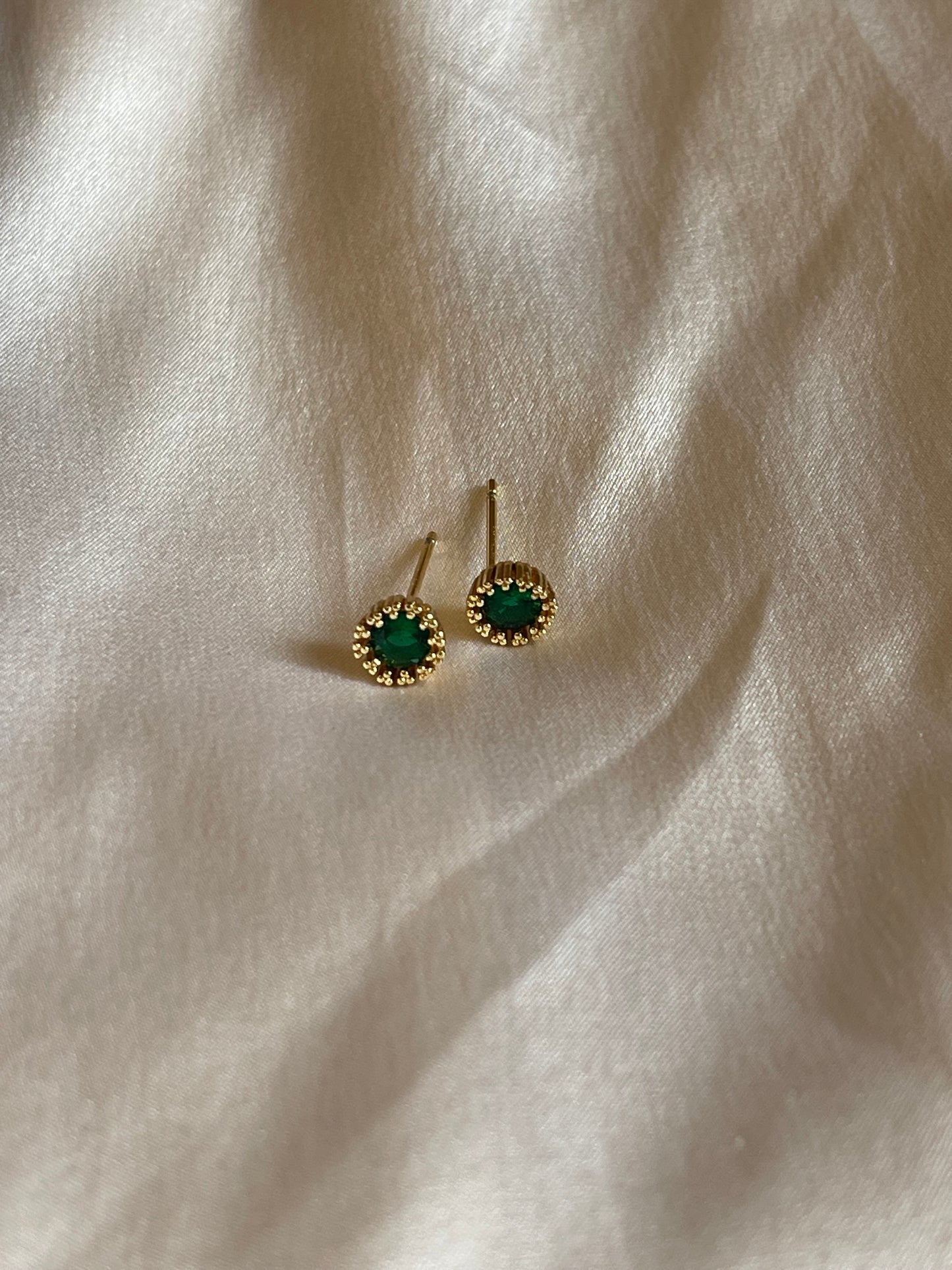 Emerald Green Stud Earrings (Gold Plated)