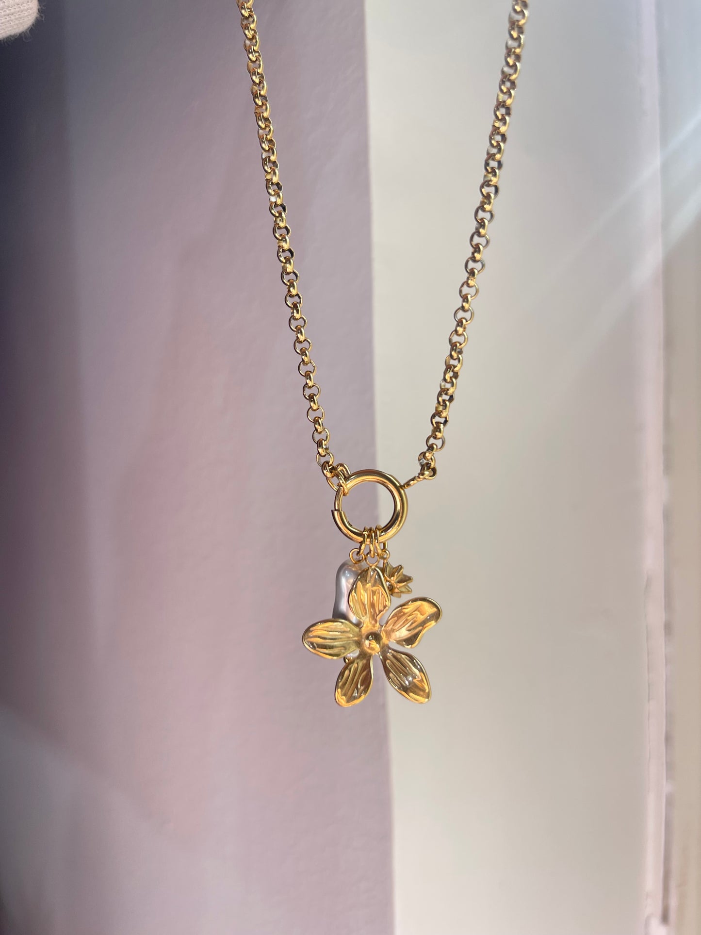 Dainty Flower Charm Necklace- Stainless Steel