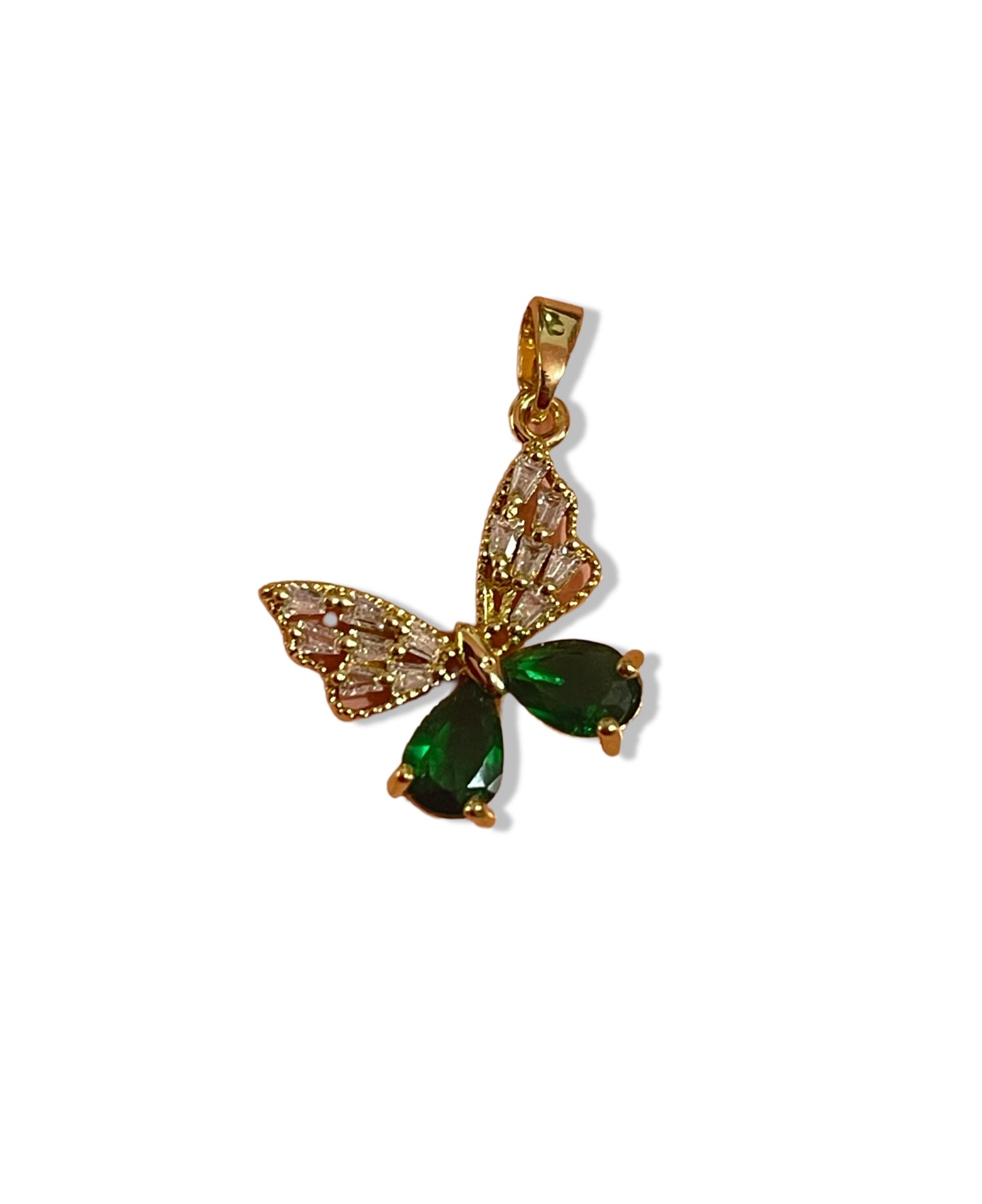 Emerald Butterfly Charm- Gold Plated