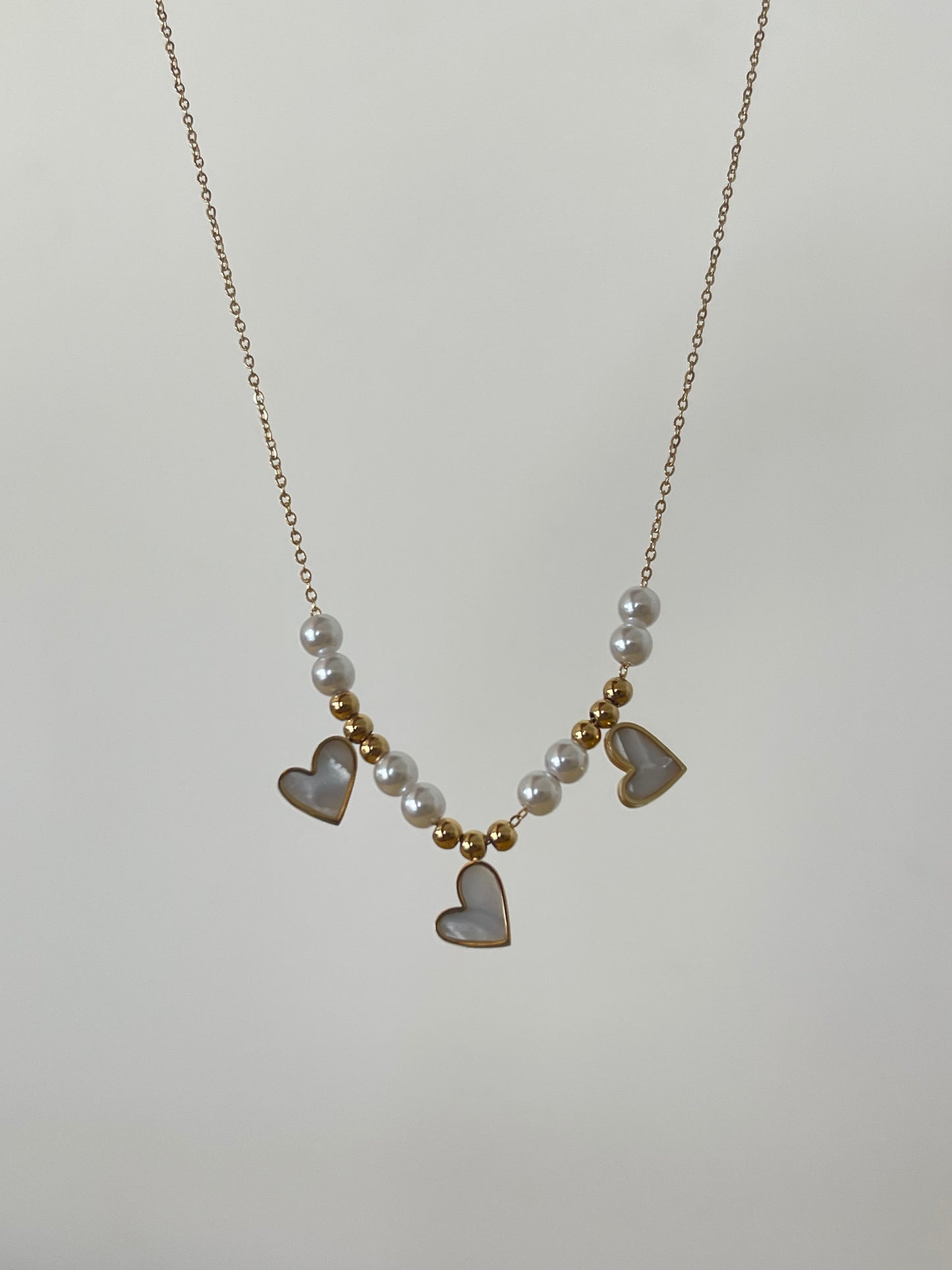 Hearts of Pearl Necklace- Stainless Steel