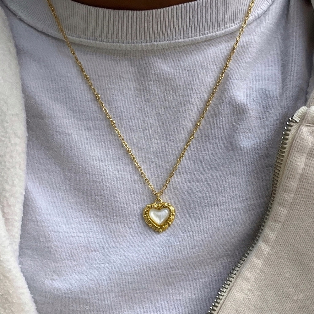 Heart Stone Necklace- Stainless Steel