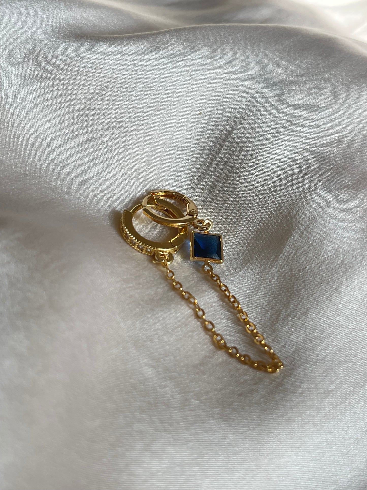 Navy Blue Connected Earrings (Gold Plated)