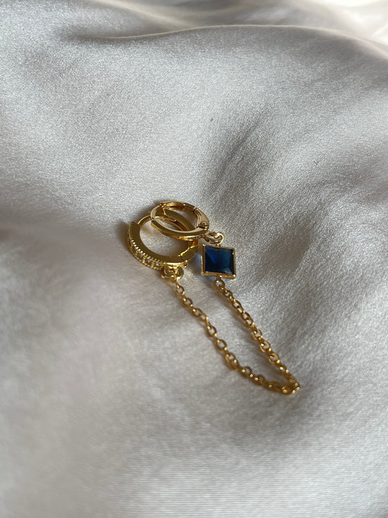 Navy Blue Connected Earrings (Gold Plated)