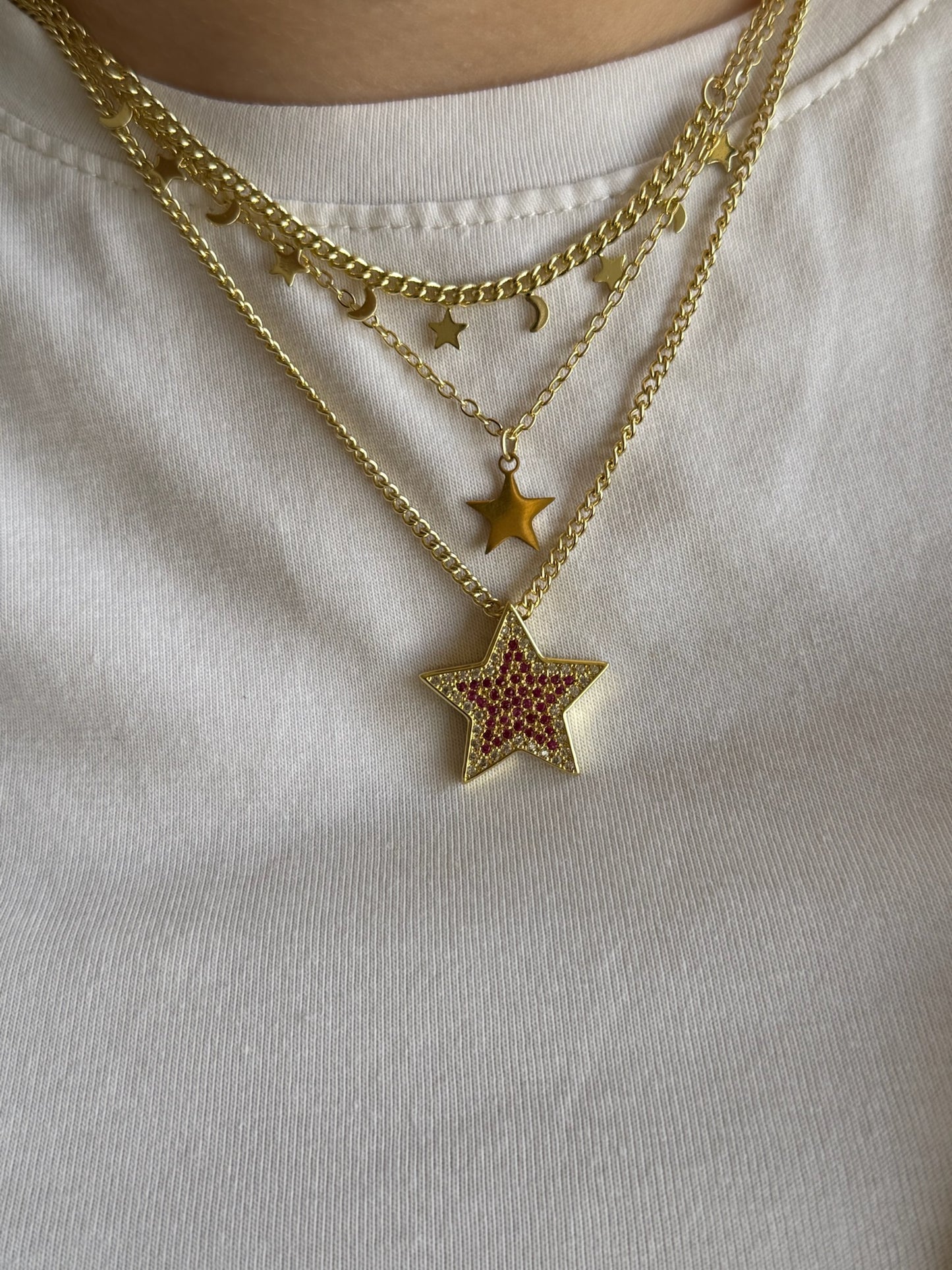 Triple Layered Star Necklace (Gold Plated)