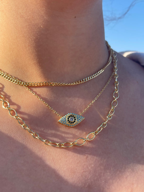 Evil Eye Triple Chain Necklace (Gold Plated)