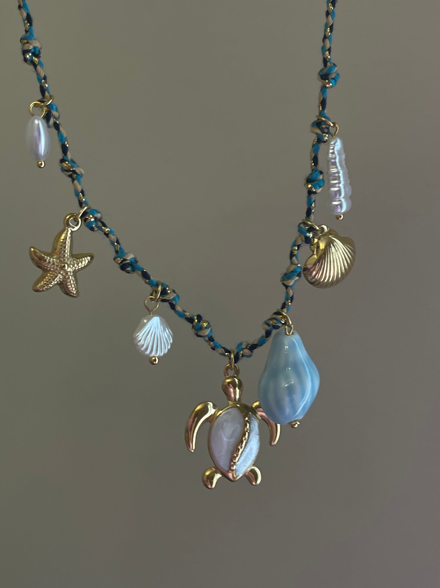 Blue Shells Charm Necklace (Stainless Steel)