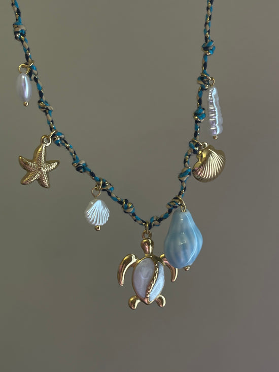 Blue Shells Charm Necklace (Stainless Steel)
