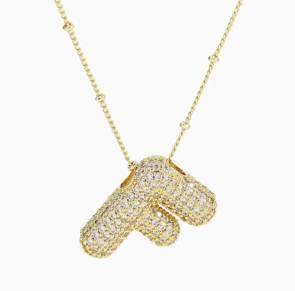 Sparkly Bubble Initial Letter Necklace (Gold Plated)