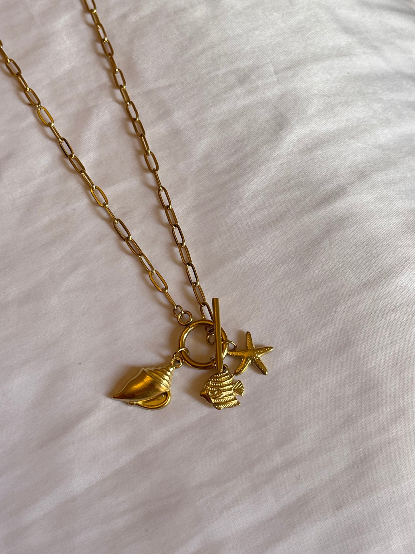 Seashell Starfish Charm Necklace (Stainless Steel)