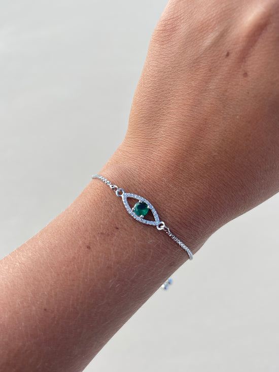 Emerald Evil Eye Bracelet (Stainless Steel)