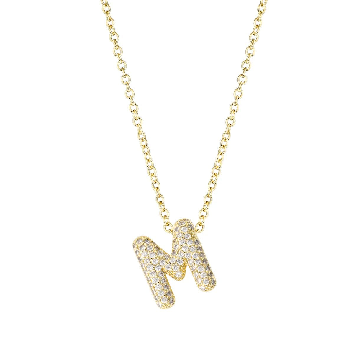 Sparkly Bubble Initial Letter Necklace (Gold Plated)