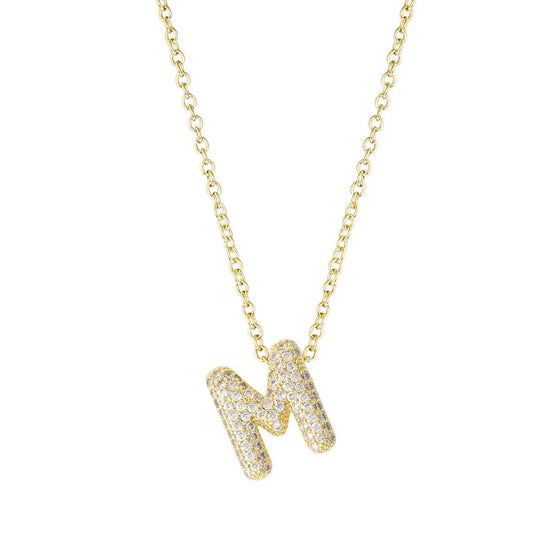 Sparkly Bubble Initial Letter Necklace (Gold Plated)