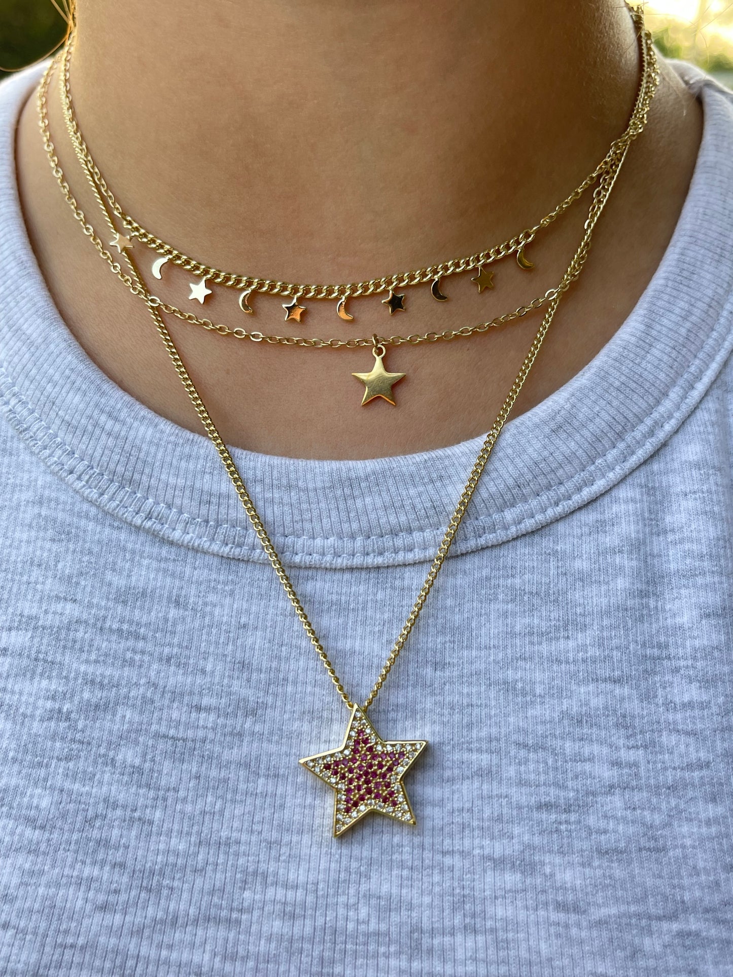 Triple Layered Star Necklace (Gold Plated)