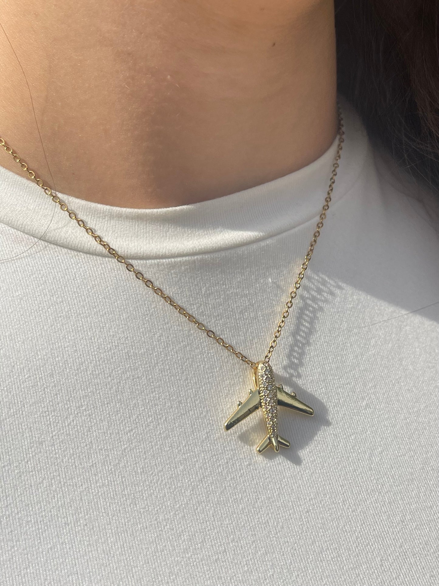 Crystal Airplane Necklace (Stainless Steel)