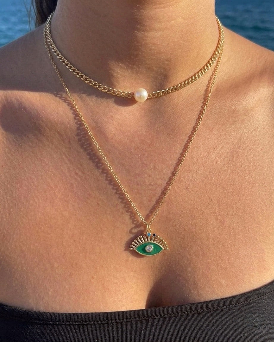 Layered Evil Eye Necklace (Gold Plated)
