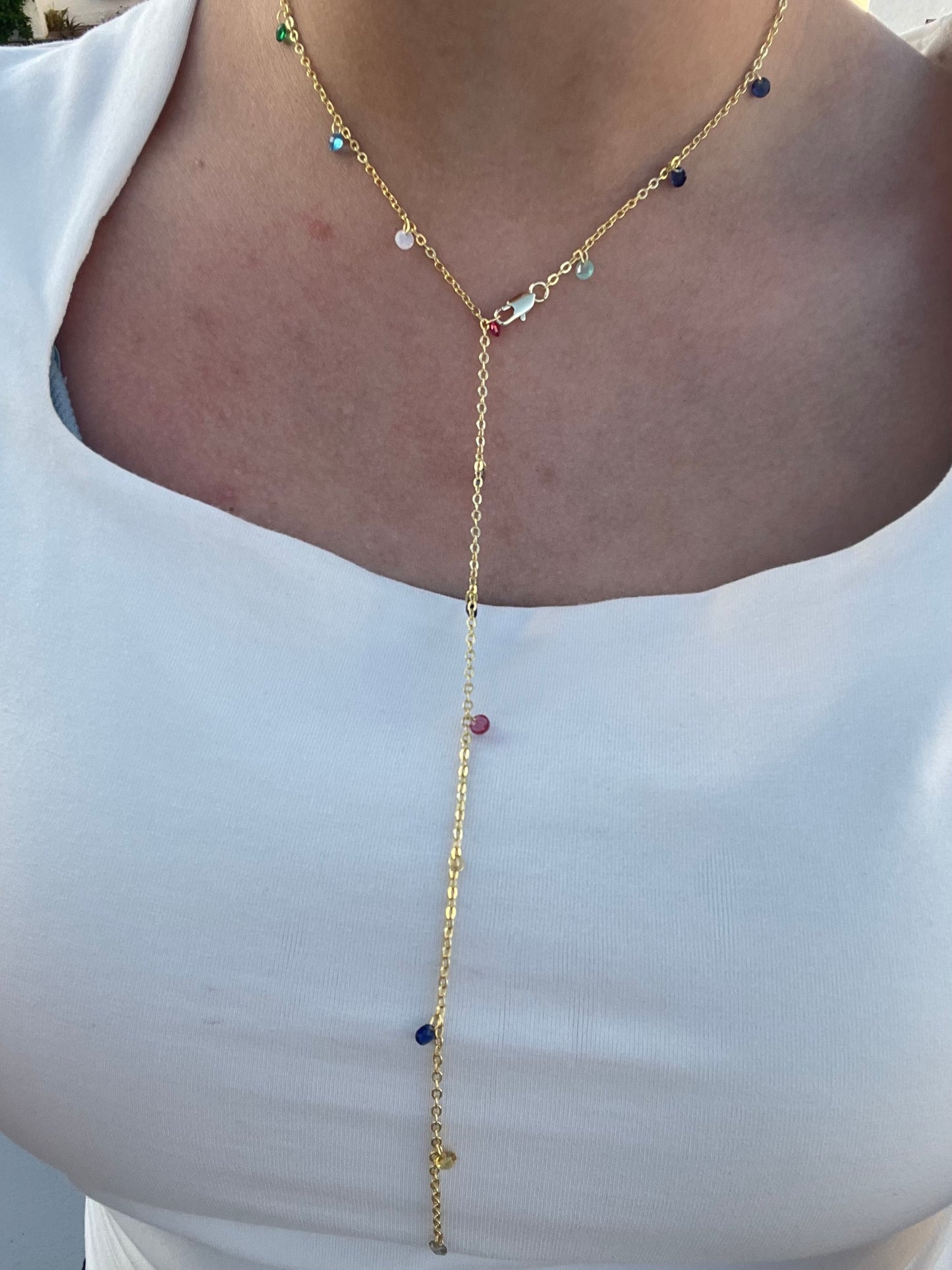 Mini Stones Drop Necklace (Gold Plated)